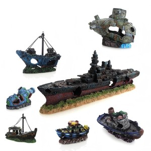 Ornement de résine PKY en forme de navire en ruine, décoration d'aquarium, bateau coulé creux, sous-marin, avion, grotte cachette pour poissons, aquarium - Product Image 3