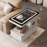 Table basse carrée moderne en bois avec haut-parleur et chargeur intégrés et surface facile à nettoyer pour salons