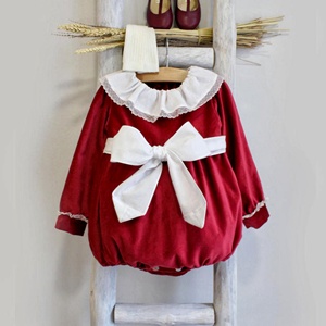 Tutina per Neonati in Cotone Traspirante a Maniche Lunghe di Alta Qualità, <span class=keywords><strong>Abbigliamento</strong></span> Invernale per Neonati di <span class=keywords><strong>6</strong></span> <span class=keywords><strong>Mesi</strong></span> con Colletto in Pizzo e Grande Fiocco - Product Image 1