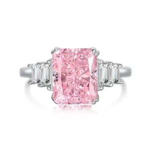 S925 plata esterlina CZ Cubic Zirconia anillo de oro rosa corazón anillo grueso compromiso de boda anillos rosas joyería Mujer