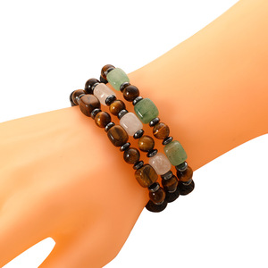 Toptan el yapımı karışık taş kaplan gözü boncuk streç bilezik şifa doğal taş kare boncuklu bilezikler - Product Image 3