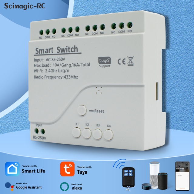 Tuya Relay WiFi Smart Switch Module 4CH 7-32/110-220V Smart Life APP Voice Control Alexa Google Home Smart Home