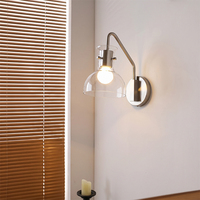 Applique murale LED moderne en fer, 3 températures de couleur, intensité variable, avec abat-jour rond transparent en verre, support E27, finition chromée, pour chambre et hôtel