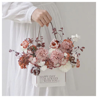 Panier de fleurs séchées de luxe pour usine, avec poignée Flexiloop, impression sérigraphique et numérique, en papier couché, matériaux recyclés