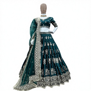 Conjunto de Lehenga Choli de Satén de Diseño Indio-Pakistaní con Bordado de Hilo y Lentejuelas, Dupatta de Red Suave de 3 Metros, Estilo Flare Cancan para Fiesta Bollywood - Product Image 1