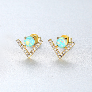 Exquisite S925 Sterling Silver Cubic Zircon Triangle V <b>Opal</b> Stud <b>Earrings</b> For Women Fashion Jewelry Gift - Product Image 5