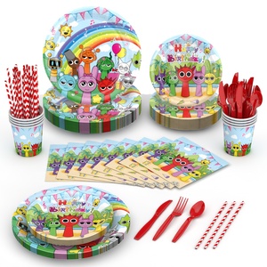 Assiettes et gobelets de fête d'anniversaire sur le thème de l'animation de dessins animés, fournitures de fête pour les anniversaires d'enfants - Product Image 1