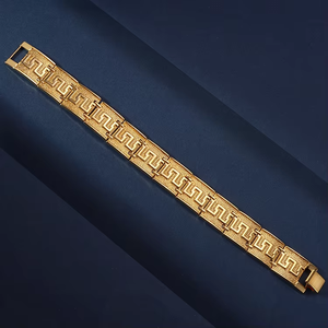 Bracciale Charm Largo in Rame Ecologico Placcato Oro Finto, Gioielli in Oro Sabbiato del Vietnam di Haosen - Product Image 4