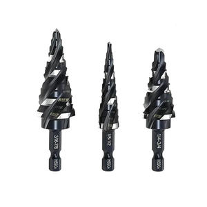 高品質コバルト窒化M35高速度鋼HSSステップドリルビットキット クイックリリース4枚刃スパイラル溝 ブラック仕上げ - Product Image 1