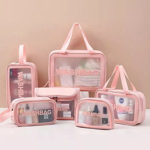 Custom logo Large Capacity Waterproof pu Leather and clear pvc Zipper <strong>Toiletry</strong> Bags Travel Cosmetic Makeup Bag for Women &amp; <strong>Men</strong> - Product Image 3
