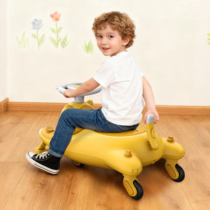 Voiture électrique télécommandée jaune 24V pour enfants, avec lumières, fonction de torsion et de balancement, connectivité Bluetooth, design chat, fonction balancement et oscillation, type balai rotatif - Product Image 1