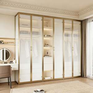 BALOM Custom Italian Style Modern White Tinted Glass <b>Wardrobe</b> Minimalist Luxury Flat Modern Design Closet Bedroom Furniture - Product Image 1