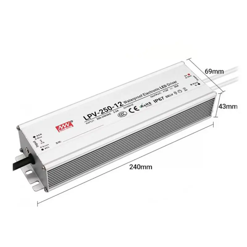 WEIKEN étanche IP67 haute tension 220V à 12V DC alimentation 250W 150W transformateur LED pilote