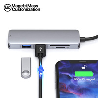 Hub USB Type C 5 en 1 de haute qualité en gros avec lecteur de carte HDMI 4K 30Hz, SD, TF, USB 3.0, USB 2.0 pour MacBook Pro