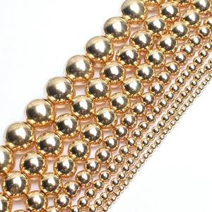 Venta al por Mayor <span class=keywords><strong>de</strong></span> Cuentas Sueltas <span class=keywords><strong>de</strong></span> Hematita en Forma Redonda Chapadas en Oro <span class=keywords><strong>de</strong></span> 14K para Bisutería - Product Image 4