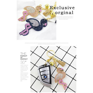 Accesorios para Bolsos de Coche, Llavero con Diamantes de Imitación, Anillo para Llaves, Soporte para Llaves, Animal, Cristal, Borla, Flamenco, Venta al por Mayor - Product Image 4