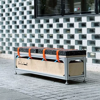 Banc long en aluminium pour espace commercial, café, intérieur/extérieur, avec tiroir de rangement et assise en mousse de caoutchouc