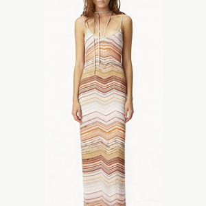 Vestido Maxi a Rayas con Bloques de Color y Espalda Descubierta para Mujer |   Vestido Largo con Tirantes Finos para Fiestas en la Playa, Clubes y Galas - Product Image 2