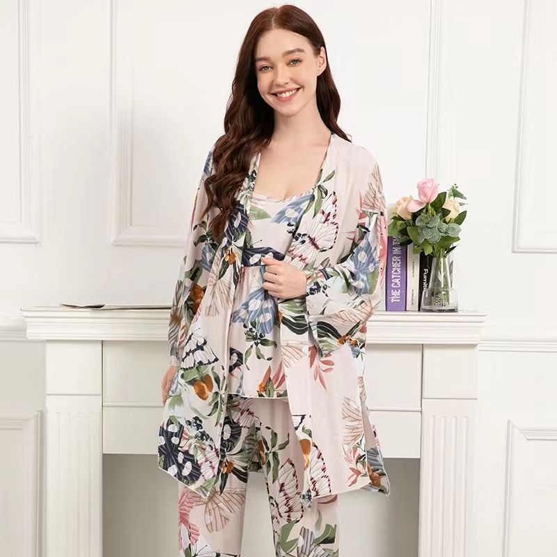 Elegant Floral Viscose Satin Pajama Set For Women Piece Oem