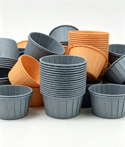 Cartine per Cupcake Grigio Neutro Arancione con Bordo Doppio Arrotolato, Non Rivestite, Impermeabili, per Alimenti, Resistenti al Calore, per Pane e Zucchero - Product Image 1