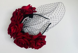 Diadema de Rosa Roja de Halloween, Flor de Terciopelo con Velo, Diadema para Mujeres y <span class=keywords><strong>Niñas</strong></span>, Decoraciones para el Cabello para Fiestas de Halloween - Product Image 6