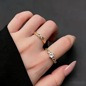 Juego de Anillos Ajustables Clásicos para Pareja, Anillos Abiertos de Latón Chapado en Rodio/<span class=keywords><strong>Oro</strong></span> con Diseño de Flor de Circonio para Enamorados - Product Image 3
