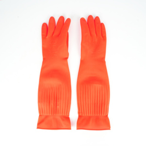 Gants en <span class=keywords><strong>latex</strong></span> floqués rouges de 45 cm, taille moyenne, imperméables, réutilisables, pour le nettoyage de la cuisine, doux, durables, confortables, adaptés au <span class=keywords><strong>contact</strong></span> <span class=keywords><strong>alimentaire</strong></span> - Product Image 2