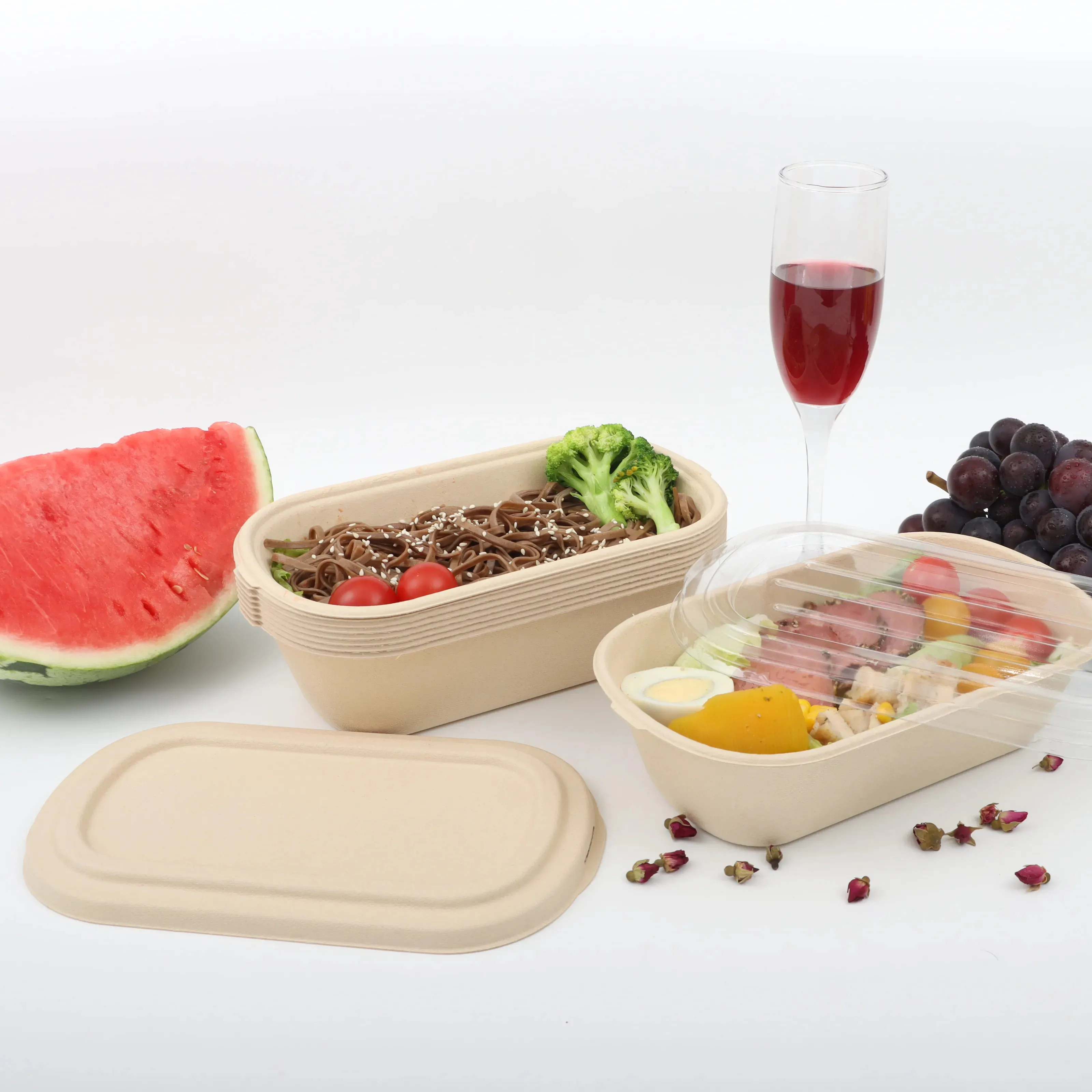 Mudah dikeluarkan wadah persiapan makanan kotak kertas ramah lingkungan bungkus makanan tanpa partisi