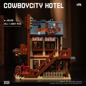 JD109 Ensemble de blocs de construction Western Cowboy City Hotel Street View 1597 pièces, kits de modèles d'architecture modulaire, jouets, cadeaux - Product Image 3
