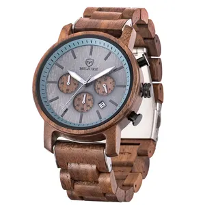 Nieuwe Mode Walnoot Horloges Met Natuurlijk Hout Topmerk Luxe Sport Japan Vd53 Chronograaf Quartz Mannen Relogio Masculino