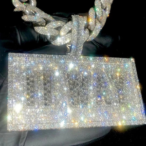 Pass Diamond Tester Custom VVS Moissanite claw setting Name/Letter Pendant Men Hip Hop 925 Silver Iced Out Diamond Pendant gift - Product Image 2
