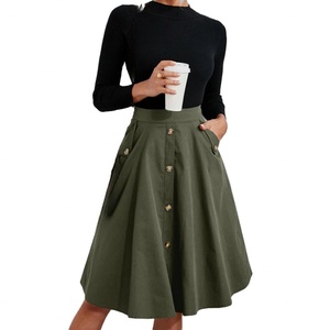 Jupe Midi Française Élégante Taille Haute avec Poches et Boutons, Modèles Tendance, Qualité Supérieure, Vente en Gros, Personnalisable OEM pour Femmes - Product Image 5