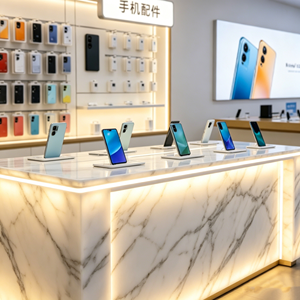 Support de présentation de téléphone <span class=keywords><strong>portable</strong></span> en acrylique personnalisé, marbre naturel, moderne, pour comptoir, vitrine pour hôtel, magasin de téléphonie mobile, étagère de vente au détail - Product Image 3