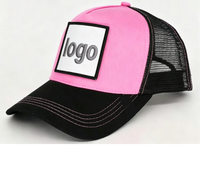 Aanpasbare Patch Mesh 5-panel trucker cap met Argyle & fruitmotieven, roze zwart, verstelbare pet voor cadeau en DIY