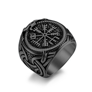 Retro Nordic style Viking rune <b>titanium</b> steel <b>ring</b> for men, large size, unique Celtic rune jewelry. - Product Image 5