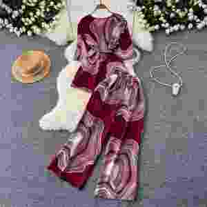 Ensemble décontracté 2 pièces pour femme : Tunique à nouer et pantalon imprimé taille haute – Vêtements américains en gros - Product Image 4