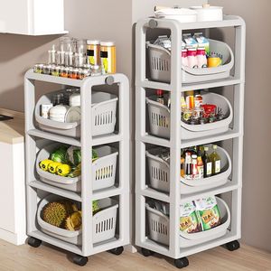 Kitchen <b>Storage</b> Rack 4 Layers With Wheels For <b>Vegetable</b> Fruit Condiment Organizing Cart - Product Image 1