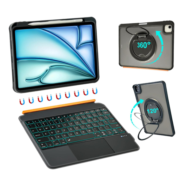 Smart 13-Inch Mechanical Waterproof LED Wireless Type-C Magnetic Detachable Split Tablet Case for iPad Pro 13/Air 13 Inch New