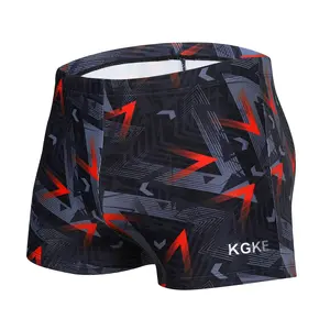 KGKE Swim Boxer Briefs Short Swim Jammer Fashion Print Racer Mens Square Leg Swimsuit