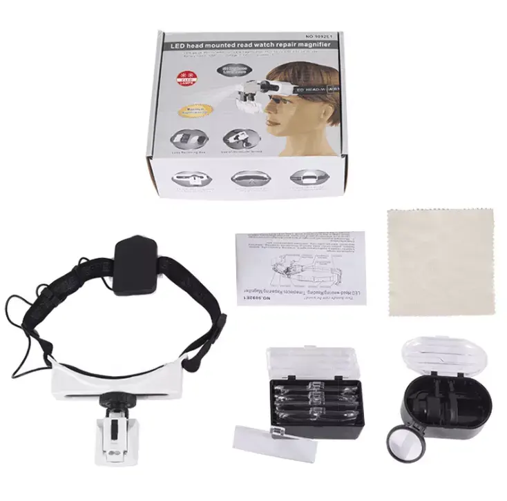 Headband Eyeglass Magnifying Glass LED Light Head Mount Magnifier for Eyelash Extension NO.9892E1