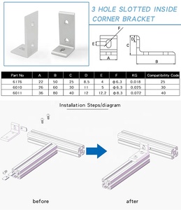 4040 & 4040 Support d'angle intérieur fendu à <span class=keywords><strong>3</strong></span> trous en aluminium Support en aluminium en forme de L pour profilé à fente en T #6011 - Product Image 5