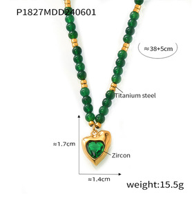 <span class=keywords><strong>Colgante</strong></span> de Corazón con Incrustaciones de Circonio Personalizado, Collar de Acero Inoxidable con Cuentas Hecho a Mano para Mujer, Electrochapado Resistente a la Decoloración - Product Image 3