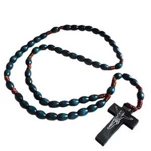 3 colores 8*6MM de madera Rosario collar religioso collar de cuerda de Rosario de oval cordón rosario
