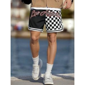 Men's Los Angeles Checkerboard Mesh Athletic Shorts Quick Dry Basketball Gym Workout Running Shorts <b>Black</b> White Pattern - Product Image 2