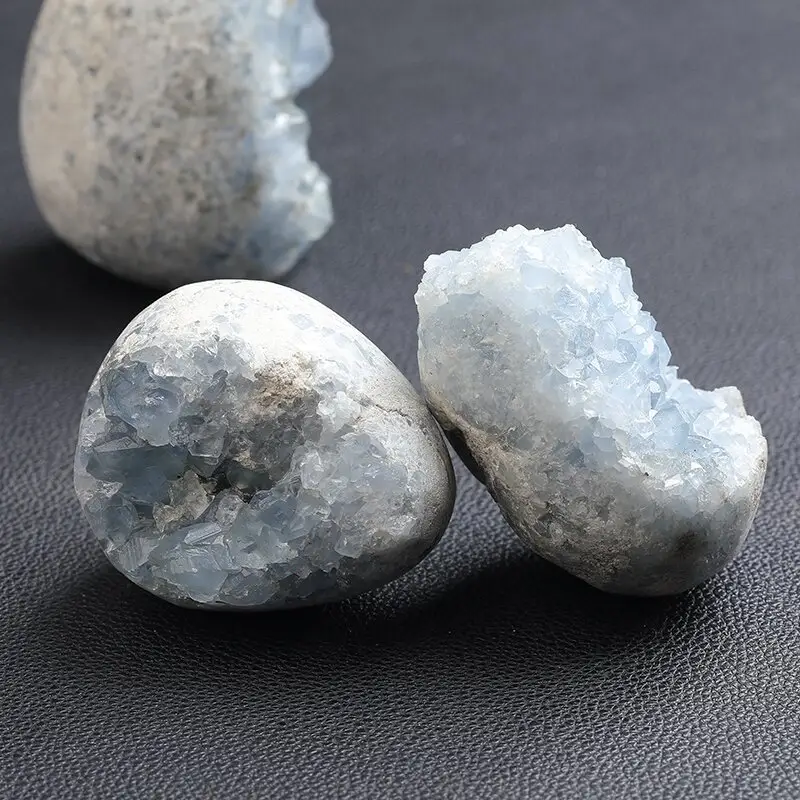 Natural Raw Round Blue Calcite Crystal Cluster Healing Celestite Geode Egg-shaped Decoration