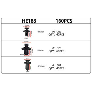 Clips de Expansión Automotrices Smooth Sailing, 160 Piezas, 3 Tipos, 60/40 PCD, Sujetadores para Automóviles, Ajuste Universal, Color Negro - Product Image 2