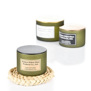 Pot <span class=keywords><strong>à</strong></span> bougie en verre givré vert <span class=keywords><strong>à</strong></span> large ouverture avec couvercle en bois, 3 mèches, idéal <span class=keywords><strong>pour</strong></span> la fabrication de bougies de luxe - Product Image 4