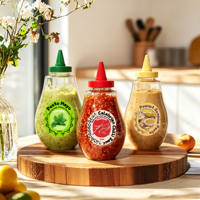 Pot compressible créatif en forme de goutte avec bouchon couleur Pantone et impression intégrale pour marque de condiments à étiquette privée
