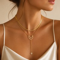 Collier chaîne étoile et lune en acier inoxydable plaqué or 18 carats pour femme, vente en gros, prêt à expédier, nouveauté 2026, haute qualité, livraison rapide
