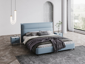 2024 nouvelle chambre à coucher style moderne lit double en cuir lit en bois de <span class=keywords><strong>mélèze</strong></span> lit king size meubles de chambre lit pour la maison - Product Image 3